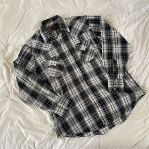 Plains Western Pearl Snap Button Down Long Sleeve Shirt Large L